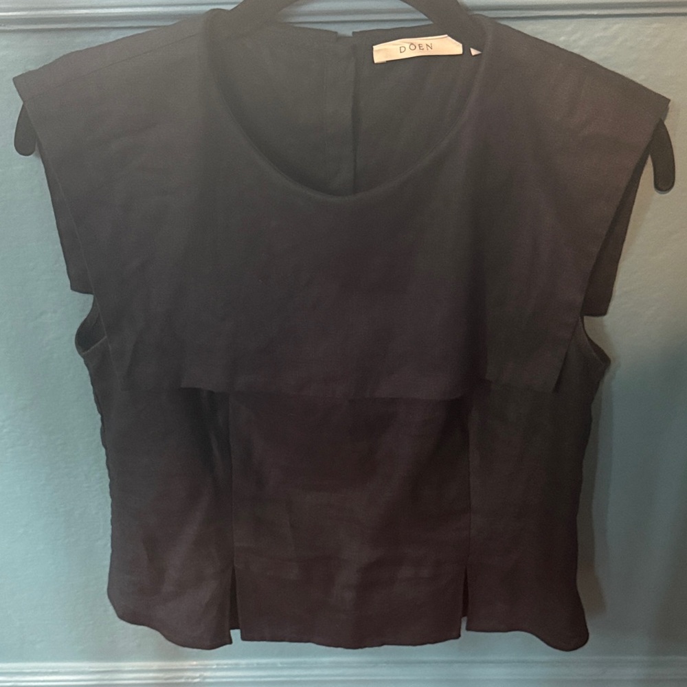 DOEN navy Margie Women's Top, pintuck and button back